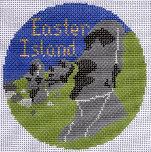 Silver Needle Travel Round Easter Island Ornament Needlepoint Canvas