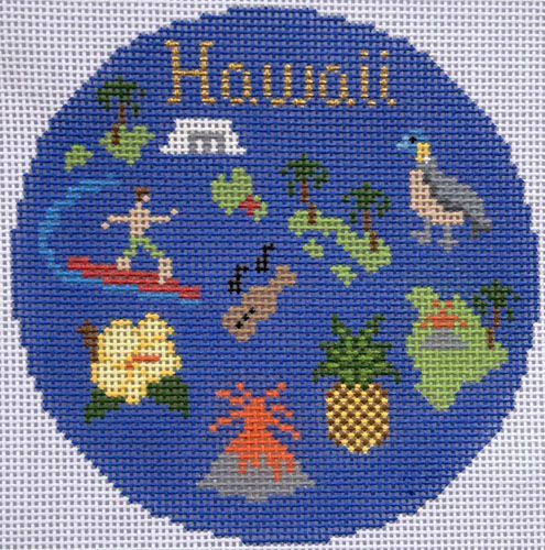 Silver Needle Travel Round Hawaii Ornament Needlepoint Canvas