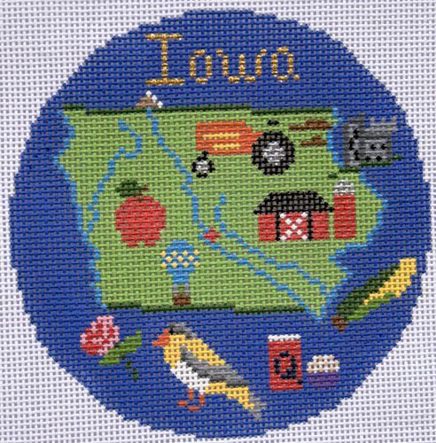 Silver Needle Travel Round Iowa Ornament Needlepoint Canvas