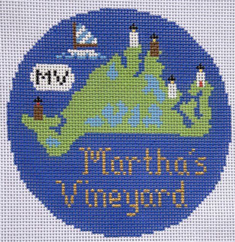 Silver Needle Travel Round Martha's Vineyard Ornament Needlepoint Canvas