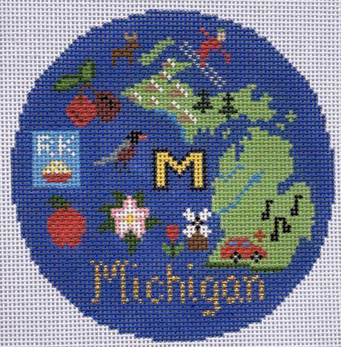 Silver Needle Travel Round Michigan Ornament Needlepoint Canvas