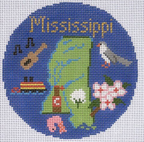 Silver Needle Travel Round Mississippi Ornament Needlepoint Canvas
