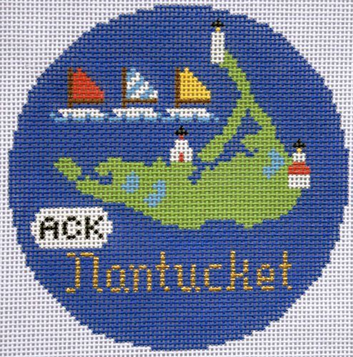 Silver Needle Travel Round Nantucket Ornament Needlepoint Canvas