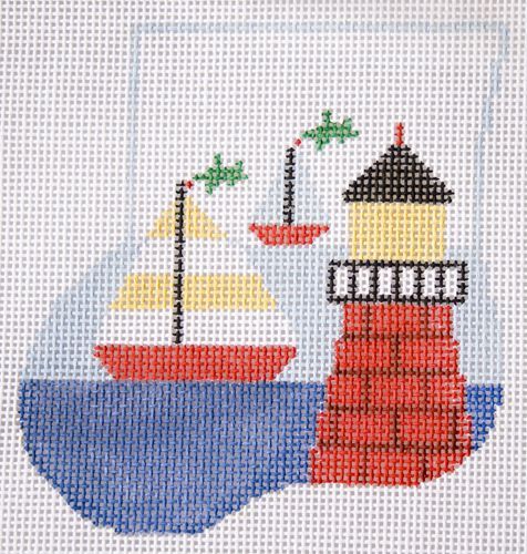 Kathy Schenkel Designs Brick Lighthouse Mini Stocking Needlepoint Canvas