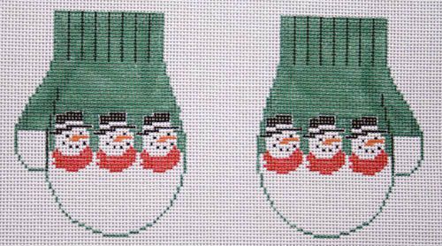 Kathy Schenkel Designs Green Snowman Mittens Needlepoint Canvas