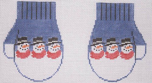 Kathy Schenkel Designs Blue Snowman Mittens Needlepoint Canvas