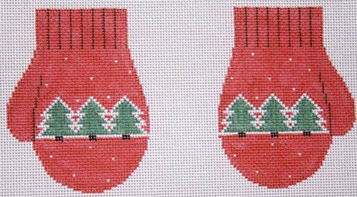 Kathy Schenkel Designs Trees Mittens/Red Needlepoint Canvas