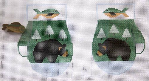 Kathy Schenkel Designs Bear Mittens w/Button Needlepoint Canvas