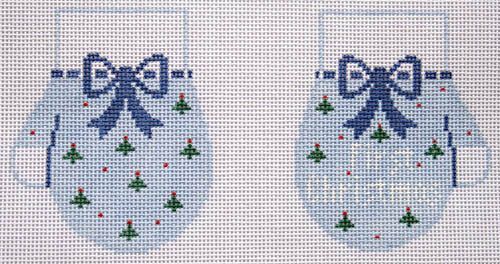 Kathy Schenkel Designs Blue Baby’s First Christmas Mittens Needlepoint Canvas