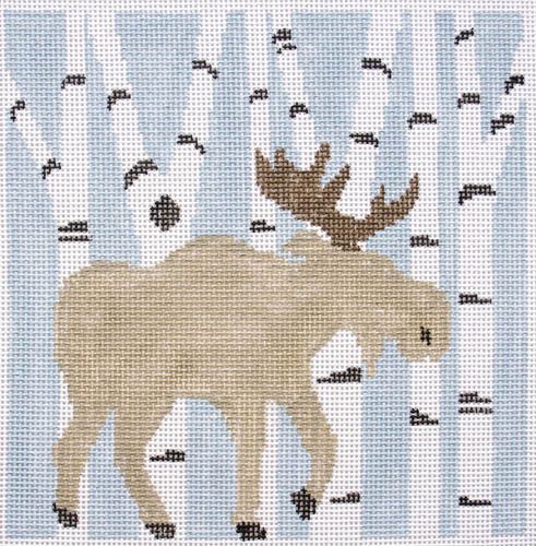 Kathy Schenkel Designs Moose in Birch Trees Pillow Needlepoint Canvas