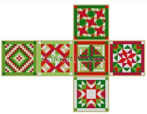 Susan Roberts Needlepoint Quilt Patches Cube Ornament Needlepoint Canvas