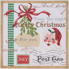 Kate Dickerson Needlepoint Collections Christmas Collage with Santa and Mistletoe Needlepoint Canvas