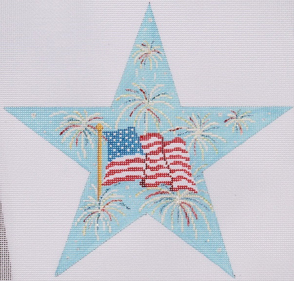 Kate Dickerson Needlepoint Collections Holiday Series Mini Happy Fourth Of July Star with Flag and Fireworks July Needlepoint Canvas