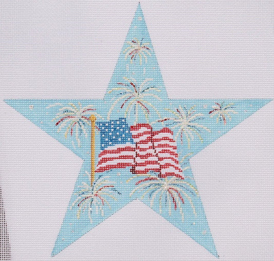 Kate Dickerson Needlepoint Collections Holiday Series Mini Happy Fourth Of July Star with Flag and Fireworks July Needlepoint Canvas