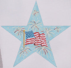 Kate Dickerson Needlepoint Collections Holiday Series Mini Happy Fourth Of July Star with Flag and Fireworks July Needlepoint Canvas