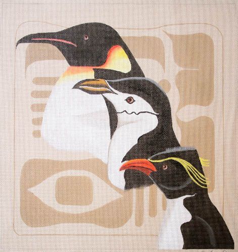 Fleur de Paris Corp Three Penguins Needlepoint Canvas