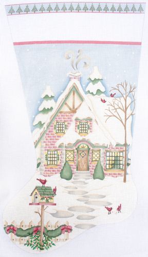 Melissa Shirley Designs Conifer Cardinal Cottage Needlepoint Canvas