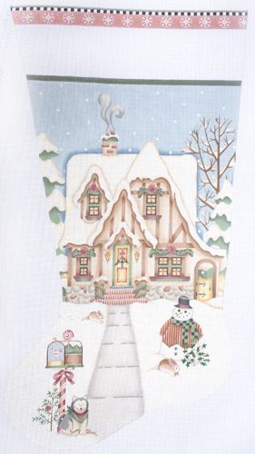 Melissa Shirley Designs Tudor Snow Cottage Sock Needlepoint Canvas