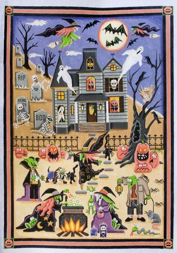 Rebecca Wood Designs Scene of Fright! Needlepoint Canvas