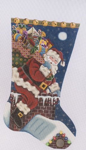 Rebecca Wood Designs Down The Chimney Stocking 379 Needlepoint Canvas