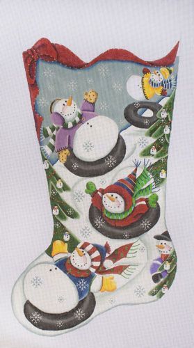 Rebecca Wood Designs Tubing Snowmen Needlepoint Canvas