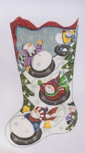 Rebecca Wood Designs Tubing Snowmen Needlepoint Canvas - 18M