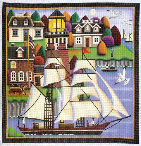 Rebecca Wood Designs Morning in the Harbor Needlepoint Canvas