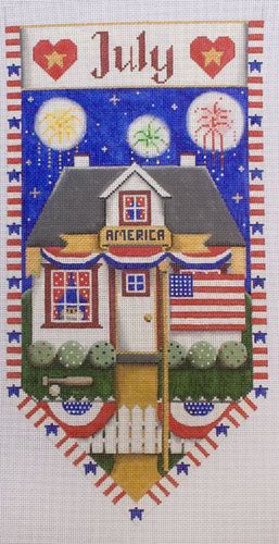 Rebecca Wood Designs July Cottage Banner Needlepoint Canvas