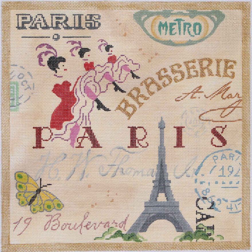 Kate Dickerson Needlepoint Collections Paris Collage Needlepoint Canvas