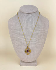 Antique Gold Filled Amethyst Target Pendant Necklace