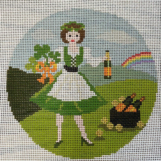 The Gingham Stitchery Kirkland Design Studios Betty Loves St. Patrick's Day Canvas And Stitch Guide Needlepoint Canvas