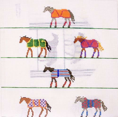 The Meredith Collection Horse Blankets Satchel Medium Needlepoint Canvas