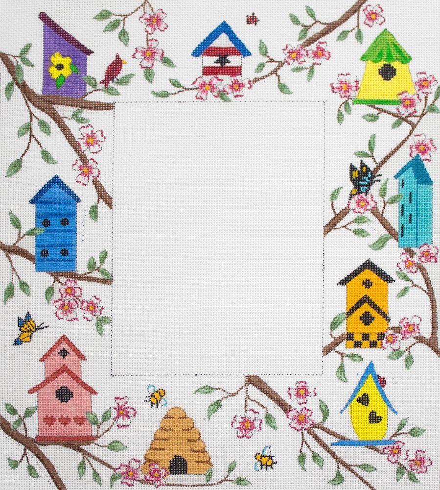 The Meredith Collection Birdhouses in Dogwood Frame Needlepoint Canvas