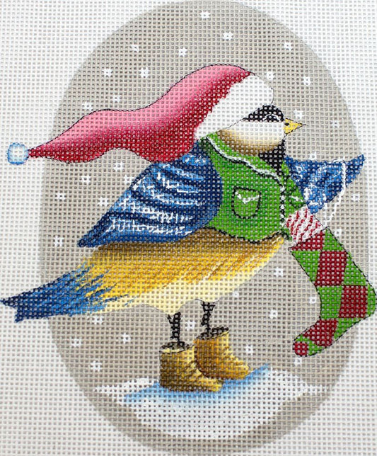 Painted Pony Designs Grey Bird with Stocking Needlepoint Canvas