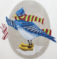 Painted Pony Designs Blue Jay with Stocking Needlepoint Canvas
