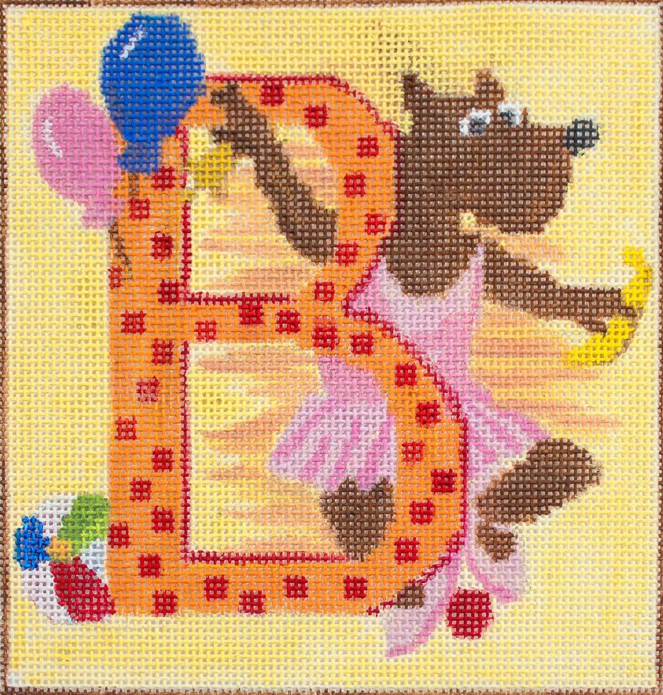 Melissa Prince Designs Dancing Bear Letter B Needlepoint Canvas