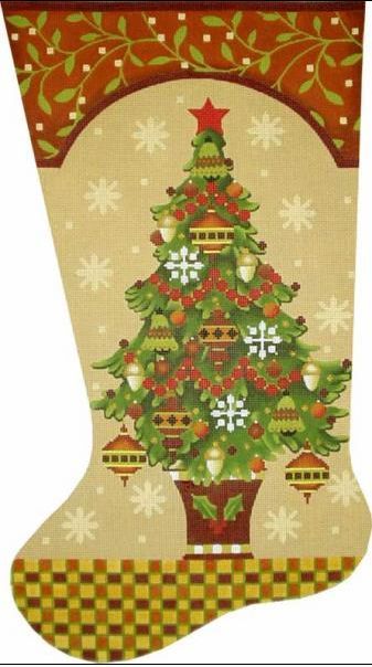 Melissa Shirley Designs Plaid Table Tree Sock Needlepoint Canvas