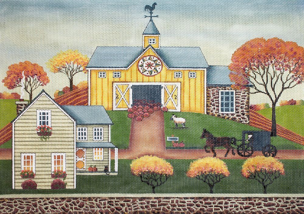 Painted Pony Designs Yellow Pumpkin Barn Needlepoint Canvas