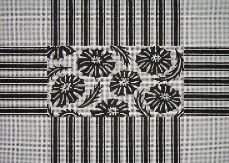 JP Needlepoint Black & White Flowers & Stripes Needlepoint Canvas