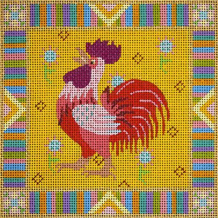 JP Needlepoint Rojo Los Gallos Locos Needlepoint Canvas