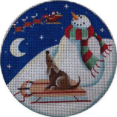 Rebecca Wood Designs Snowman Sleigh Needlepoint Canvas