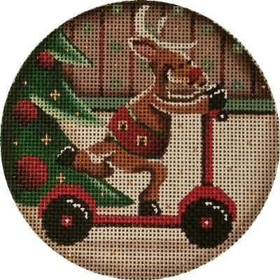 Rebecca Wood Designs Reindeer scootering Needlepoint Canvas