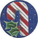 Rebecca Wood Designs Candy Cane with Holly Leaves Needlepoint Canvas