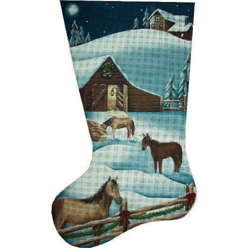Rebecca Wood Designs Christmas Barn 18M Needlepoint Canvas