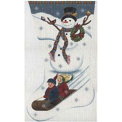 Rebecca Wood Designs Sledding Round Snow Needlepoint Canvas