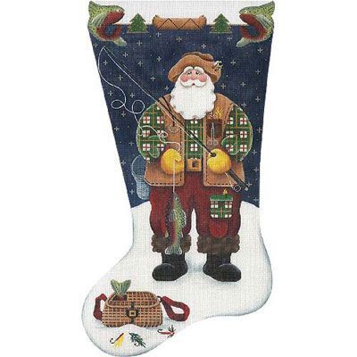 Rebecca Wood Designs Fishing Santa Needlepoint Canvas