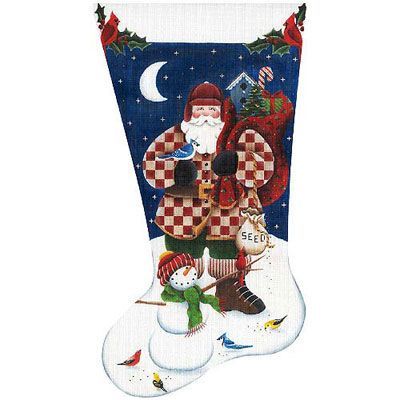 Rebecca Wood Designs Bird Watcher Santa Needlepoint Canvas