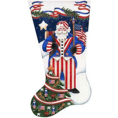 Rebecca Wood Designs Patriotic Santa 13M Needlepoint Canvas