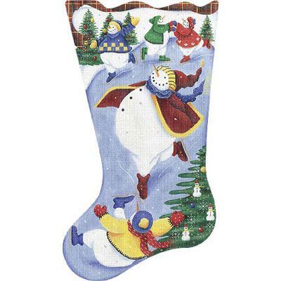 Rebecca Wood Designs Skating Snowman 362 Needlepoint Canvas