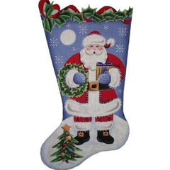 Rebecca Wood Designs Wreath Santa 13M Needlepoint Canvas